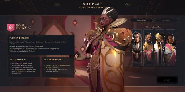 the preparation screen for House Ecaz in Dune: Spice Wars